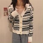 V-neck Patterned Cardigan / Mock-neck Top