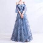 Flower Detail Cold-shoulder A-line Evening Gown