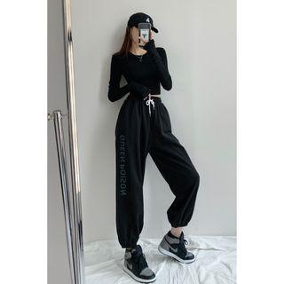 Printed Letter Straight-cut Pants