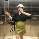 Plain Oversize Shirt / High-waist Mini A-line Skirt