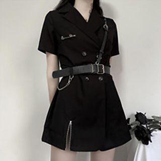 Elbow-sleeve Mini Shirtdress / Belt