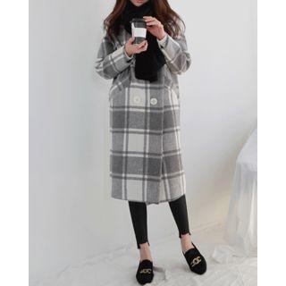 Plaid Wool Blend Double-breasted Coat