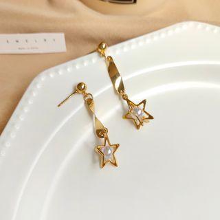 Faux Pearl Star Sterling Silver Drop Earring 1 Pair - S925 Silver - Faux Pearl - Gold - One Size