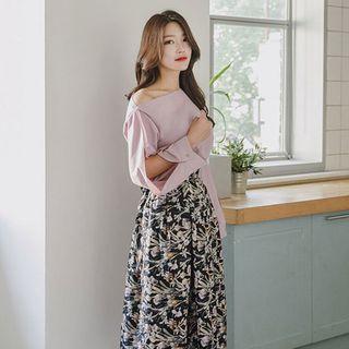 Floral Midi Hanbok Skirt Green - One Size