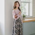 Floral Midi Hanbok Skirt Green - One Size