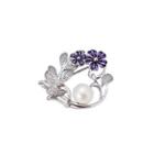 925 Sterling Silver Fashion Elegant Purple Flower Freshwater Pearl Brooch Silver - One Size