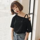 Lattice One-shoulder Short-sleeve T-shirt