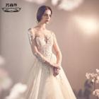 Long-sleeve Sheath Wedding Dress / Long Train Wedding Dress