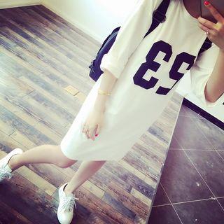 Number Elbow-sleeve T-shirt Dress