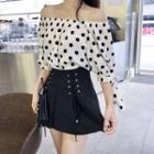 Elbow-sleeve Dotted Top / High-waist Shorts