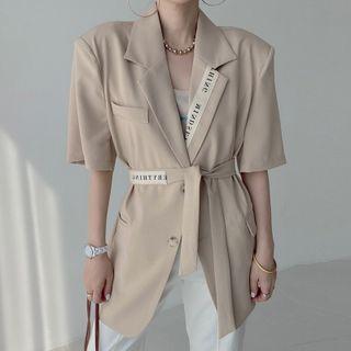 Short Sleeve Lettering Two Button Blazer