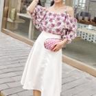 Set: Off Shoulder Floral Top + A-line Midi Skirt
