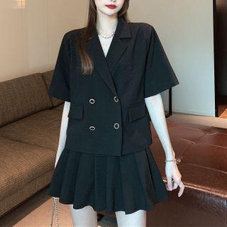 Double-breasted Elbow-sleeve Blazer / Mini A-line Skirt