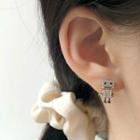 925 Sterling Silver Rhinestone Robot Earring