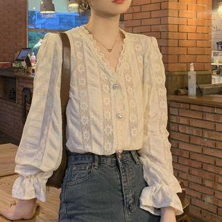 V-neck Lace Blouse Off-white - One Size