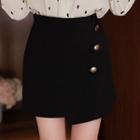 Inset Shorts Wrap-front Metallic-button Mini Skirt