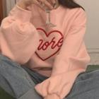 Heart Embroidery Sweatshirt Pink - One Size