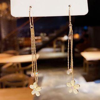 Flower Cat Eye Stone Alloy Fringed Earring 1 Pair - Cs065 - Gold - One Size