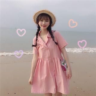 Short-sleeve Double-breasted Mini Shirtdress