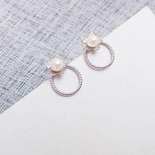 Faux Pearl Flower Mini Hoop Earring