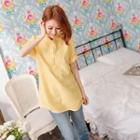 Shirred-neck Buttons-accent Blouse