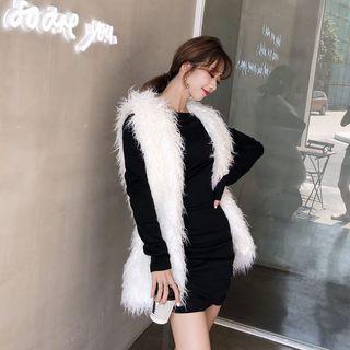 Long-sleeve Sheath Dress / Furry Vest