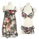 Set: Floral Print Bikini + Cover Up Dress