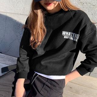 Fleece-lined Lettered Sweatshirt Black - One Size