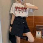 Short-sleeve Printed T-shirt / Asymmetric Skort