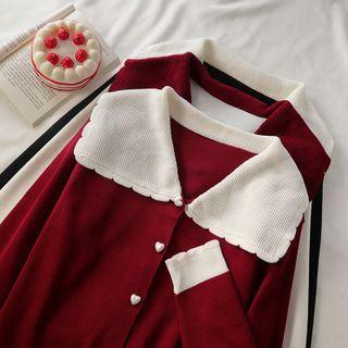 Two Tone Button-up Knit Cardigan