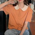 Elbow-sleeve Collared Midi A-line Dress / Top