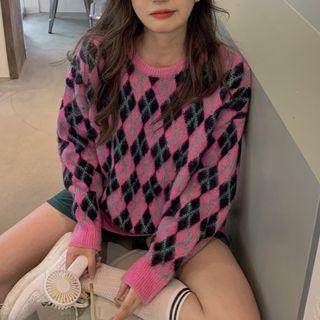 Argyle Sweater Pink & Black - One Size