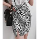 Shirred Leopard Print Mini Skirt