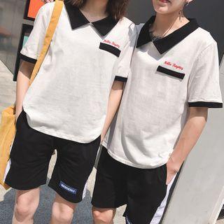 Short-sleeve Polo Shirt / Lettering Shorts / Set