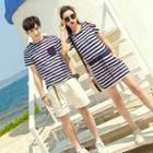 Couple Matching Short-sleeve Striped T-shirt / Mini Dress