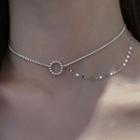 Asymmetric Alloy Layered Choker 1 Set - With Chain - Silver - One Size