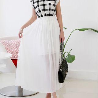 Mock Two-piece Check Midi Dress