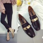 Square-toe Metal-accent Flat Loafers