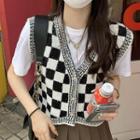 Checkered Button-up Sweater Vest Black & White - One Size