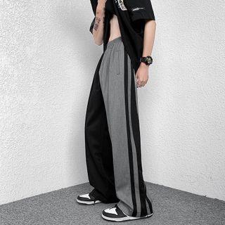 Paneled Stripe Trim Wide Leg Pants