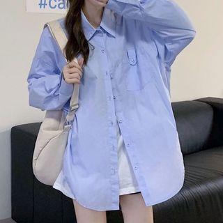 Oversized Long-sleeve Plain Shirt As Shown In Figure - One Size