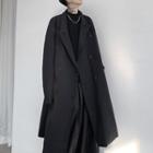 Button Long Trench Coat Black - One Size