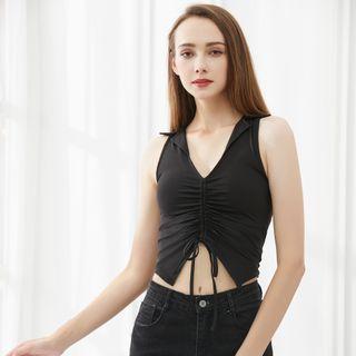 V-neck Drawstring Ruched Cropped Camisole Top