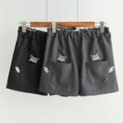 Raccoon Embroidered Wide Leg Shorts