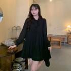 Long-sleeve Tie-neck Mini Smock Dress