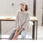 Contrast Lining Roll-up Sleeve Striped Top