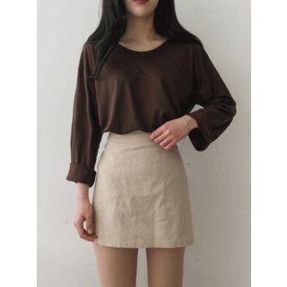 Band-waist Inner Shorts Linen Miniskirt