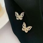 Butterfly Rhinestone Earring 1 Pair - Silver Needle - Gold - One Size