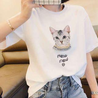 Elbow-sleeve Kitten T-shirt