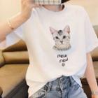 Elbow-sleeve Kitten T-shirt